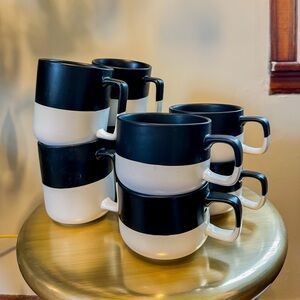 Set of 8 Black and White CB2 Mugs￼